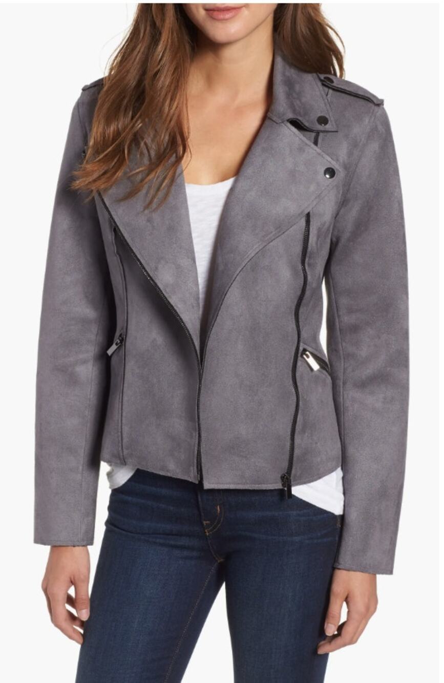 KUT FROM THE KLOTH Haddie Faux Suede Moto Jacket in Gray // S